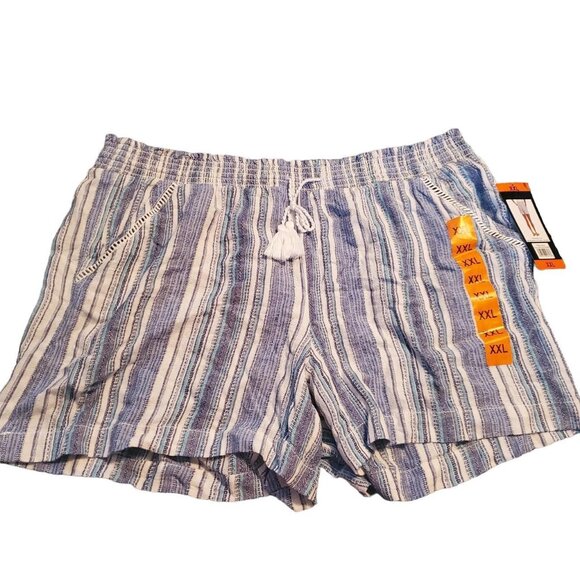 NWT Briggs White and Blue Striped Linen Shorts Boho Hippie Funky Pirate - Picture 1 of 8